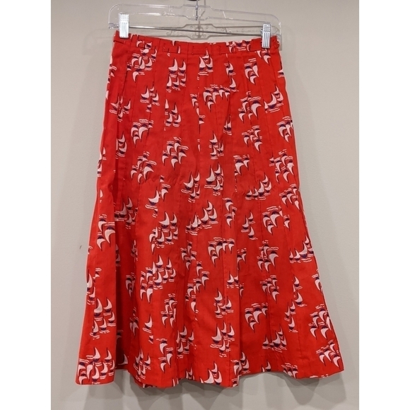 Custom Sailboat Print Pintuck Skirt Button Front Size Small - Picture 3 of 6